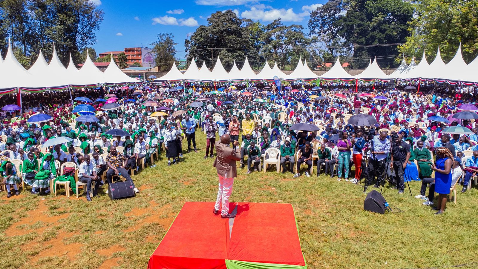 Aerial view of a large multi-tent event production by Third Vision Studios in Kenya