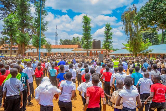 The full school assembly gathered in the yard for Global Handwashing Day
